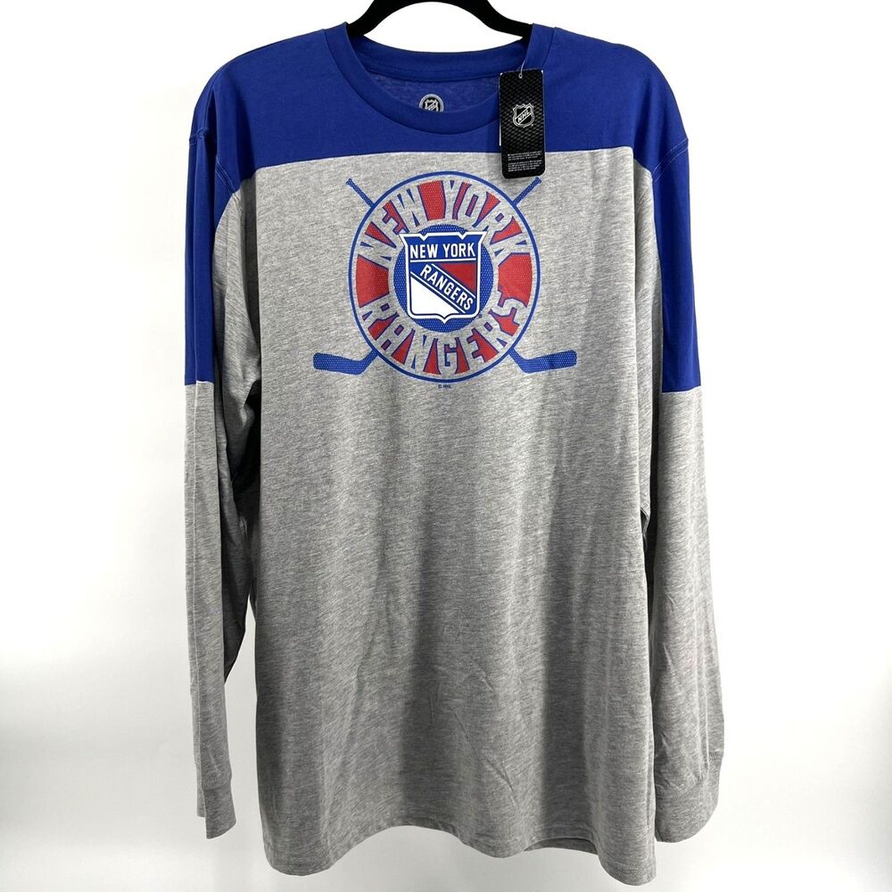 New York Rangers Shirt Mens XL NWT NHL Long Sleeve Hockey Blokecore Blue Gray